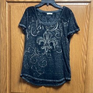 Black Embellished Fleur-de-Lis Top